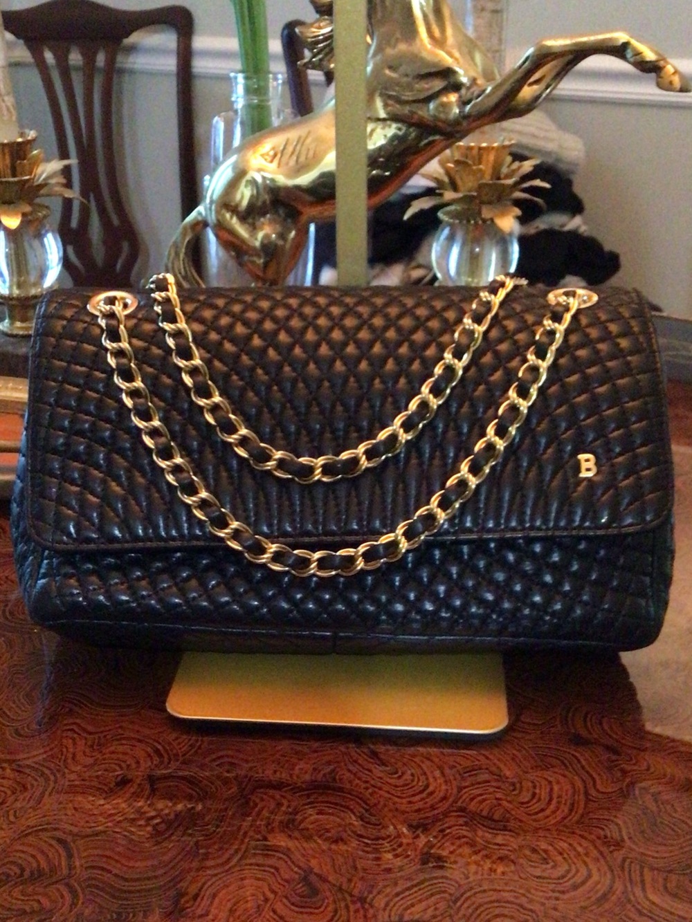 Bally Black Quilted Shoulder Bag with Gold Chain